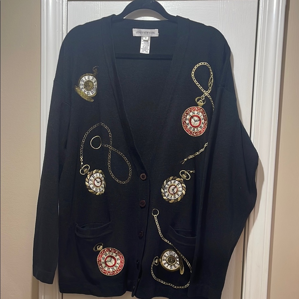 Jones New York Black Cardigan with Metallic Embellishments